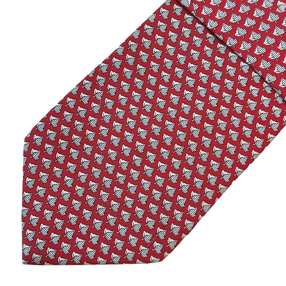 VINEYARD VINES Men's Ivy Leaf Motif Neck Tie • 100% Silk • red, gray • EUC - Picture 1 of 6